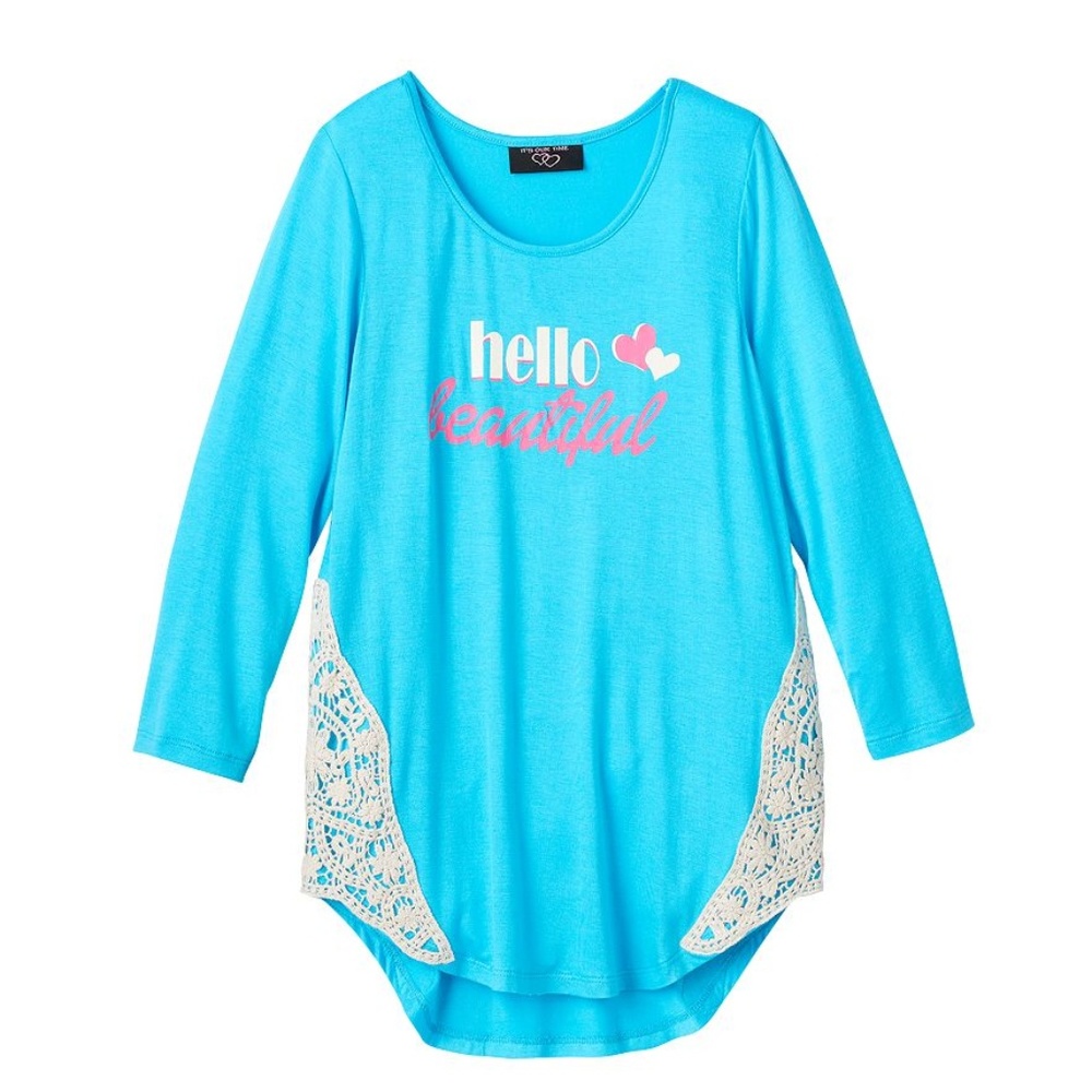 It's Our Time "Hello Beautiful" Lace Trim Shirt